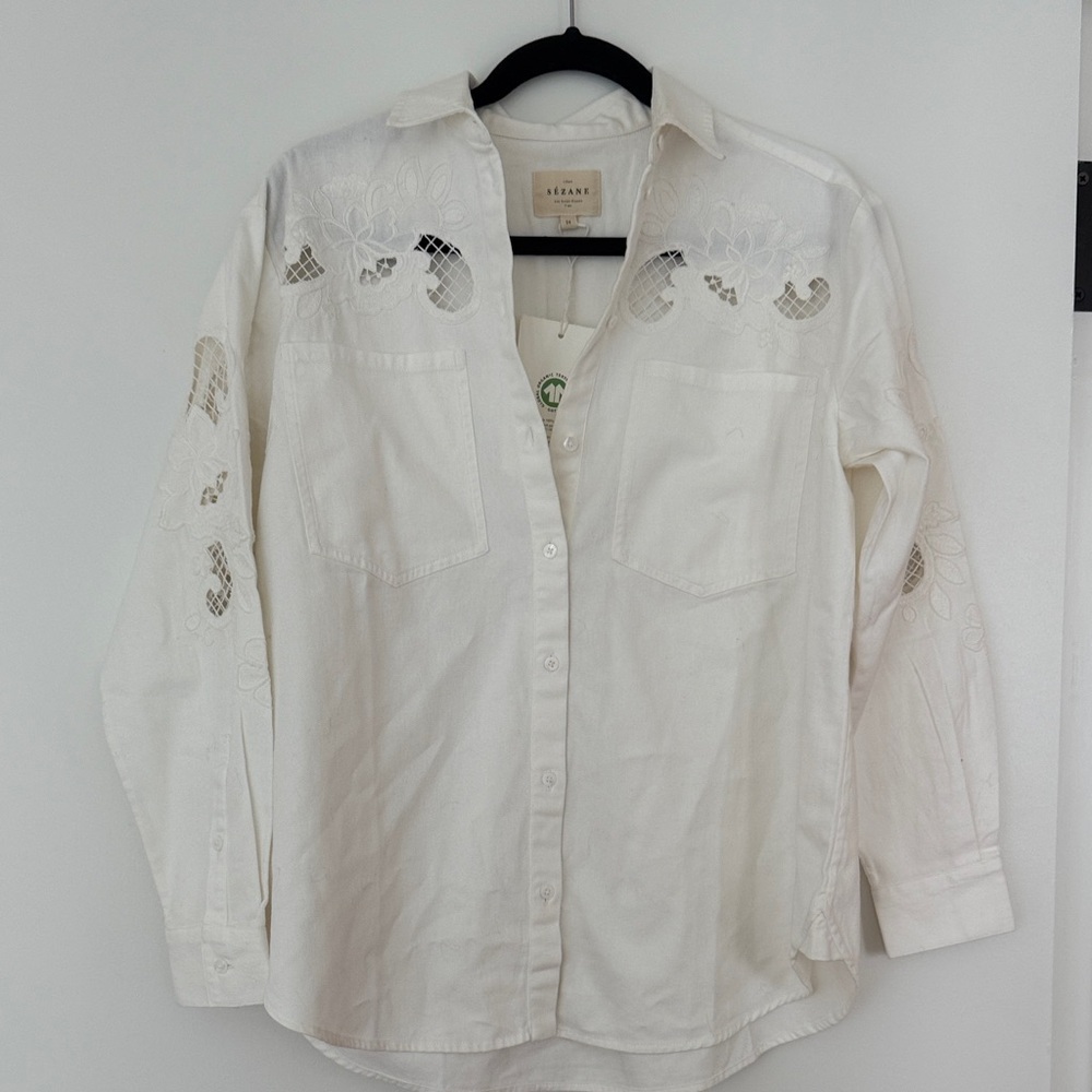 White Embroidered Button-Up Shirt